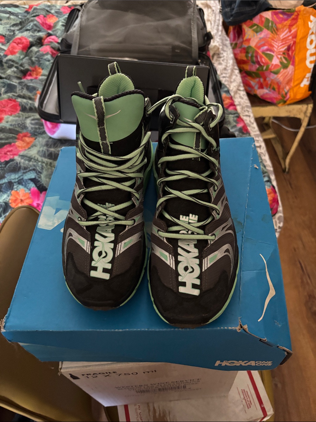 Hoka High-Top Trail Sneakers In Mint Green And Black